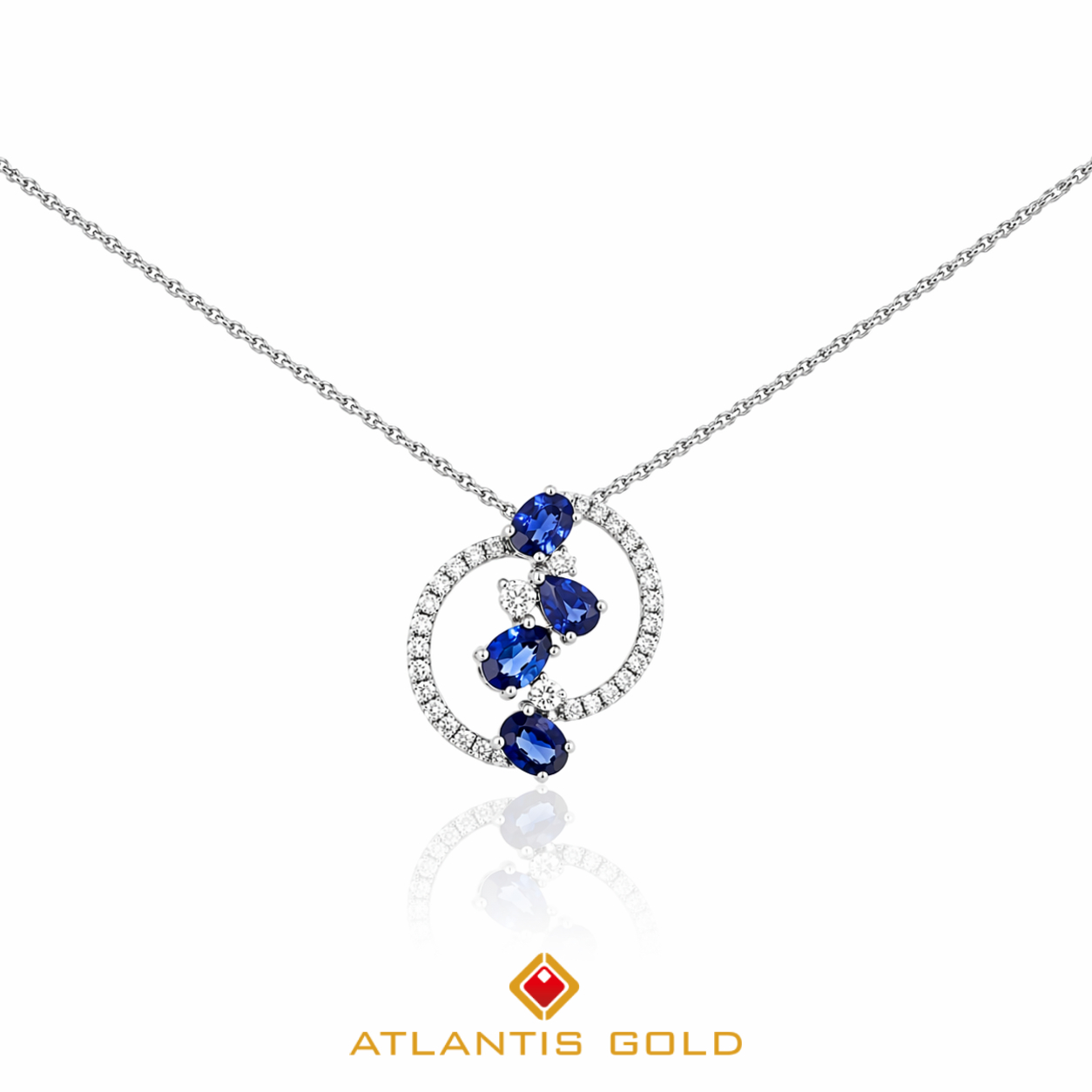 Colier cu safir si diamante Arwen din aur alb de 18K